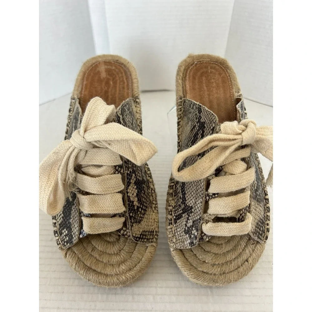 Mi.iM Animal Print Lace Up Espadrilles Sandals Slides Women's size 8